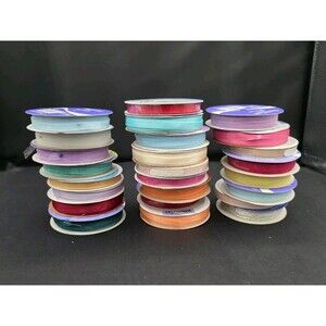 Offray Etc. Ribbon Satin Spools 17 New 8 Partial Assorted Colors 1/4" Wide